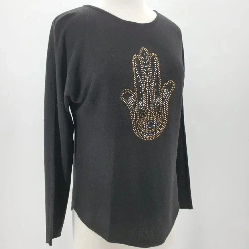 Rachel Zoe Hamsa Embellished Sweater Black Size Small NWT